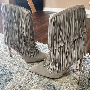 Sam Edelman grey fringe booties